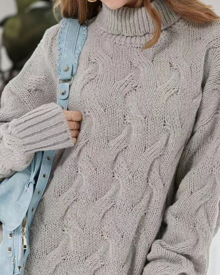 Cable-Knit Turtleneck Sweater Dress