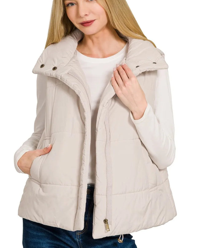 Zenana High Neck Zip-Up Vest Coat