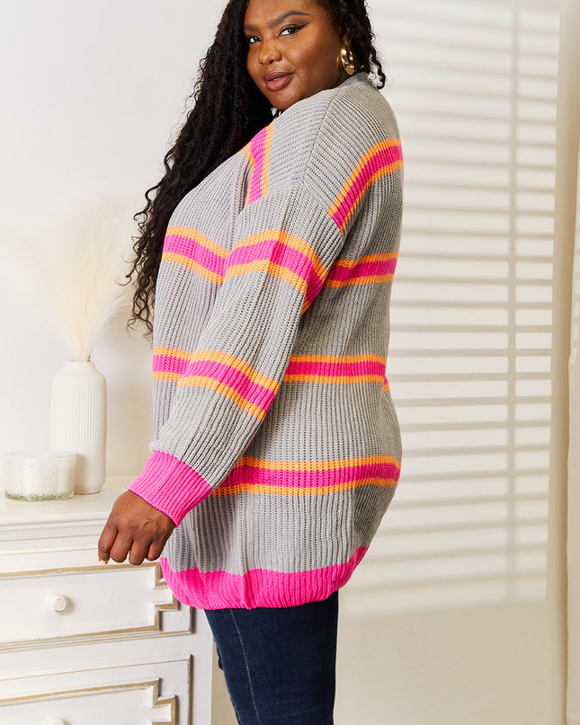 Woven Right Ribbed Long Sleeve Cardigan