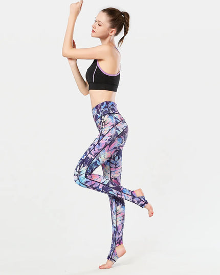 Printed Wide Waistband Active Leggings with Stirrups 