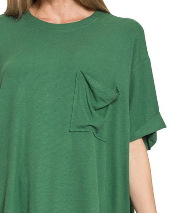 Zenana Oversized Ribbed Round Neck Short Sleeve Tee