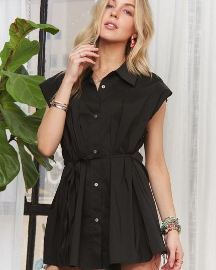 ADORA Solid Cap Sleeve Button Up Shirt 