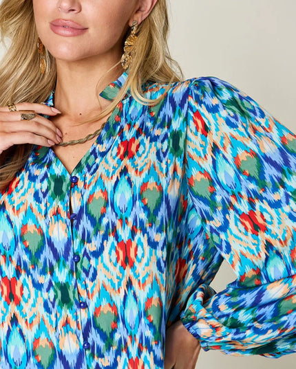 Double Take Full Size Printed Balloon Sleeve Blouse