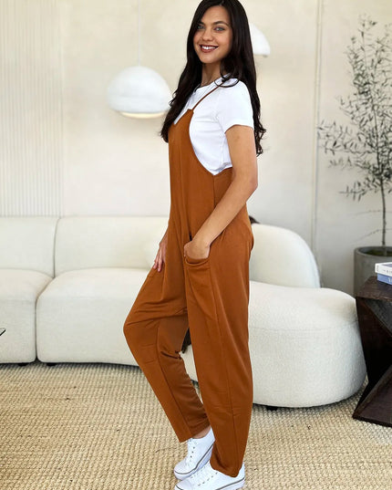 Double Take Full Size Sleeveless V-Neck Pocketed Jumpsuit