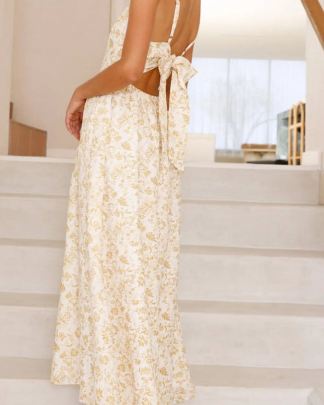 Bow Back Printed V-Neck Cami Dress