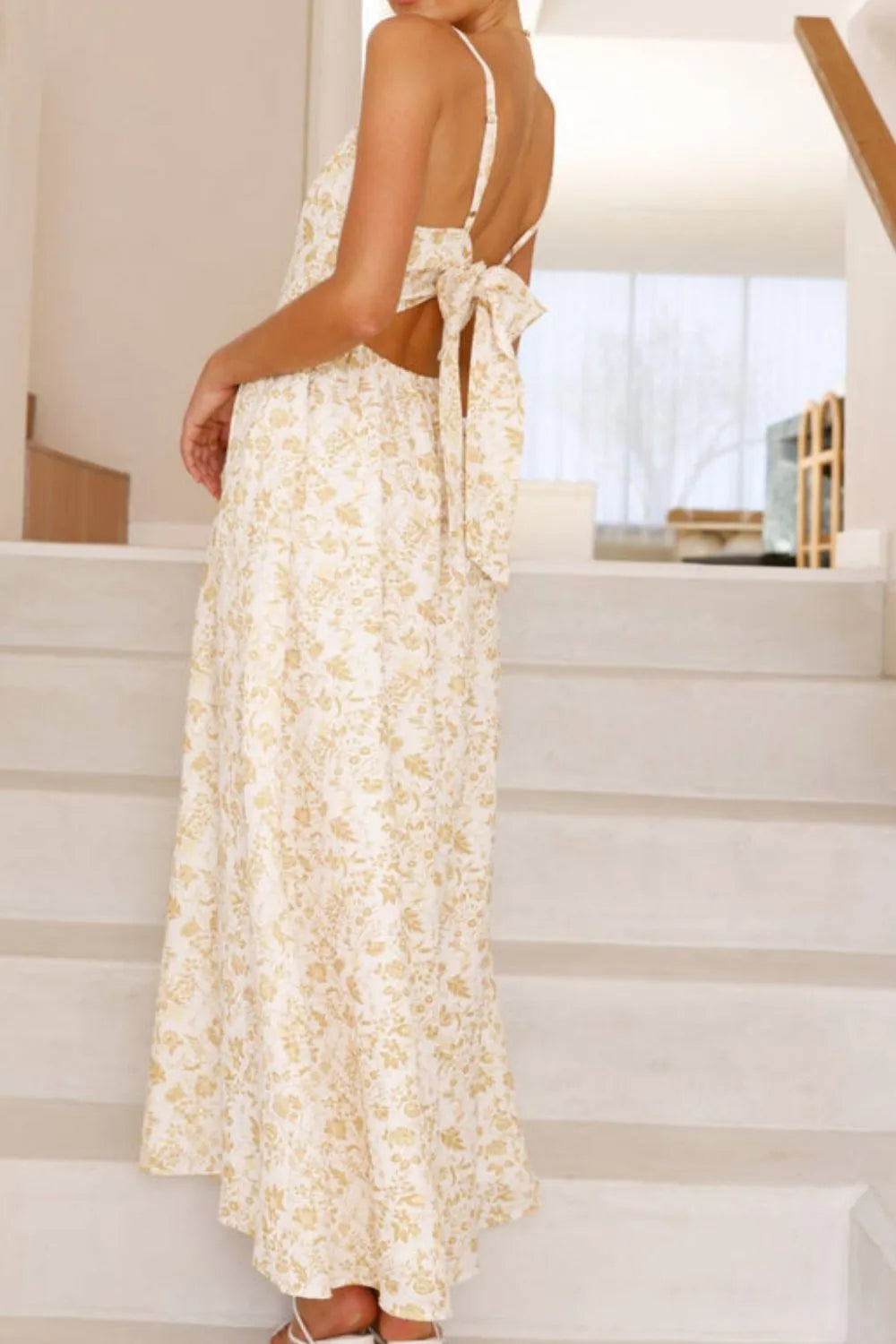 Bow Back Printed V-Neck Cami Dress