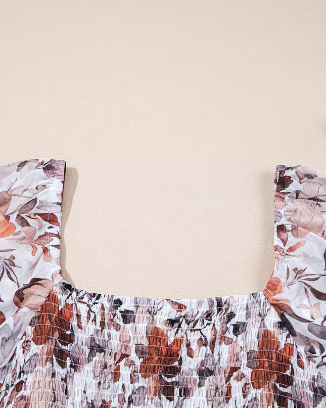 Floral Print Sweetheart Neck Long Sleeve High Waist Mini Dress