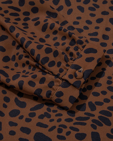 Leopard Print Ruffled Puff Sleeve Blouse