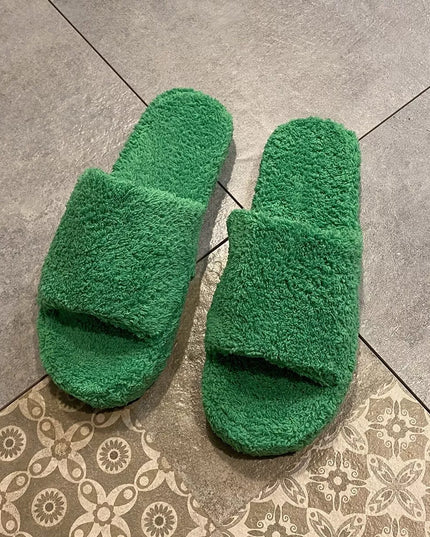 Open Toe Platform Slippers Green