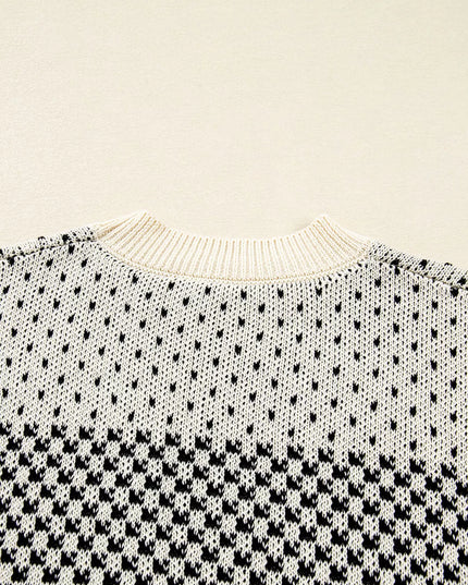 Contrast Color Pattern Lantern Sleeve Sweater