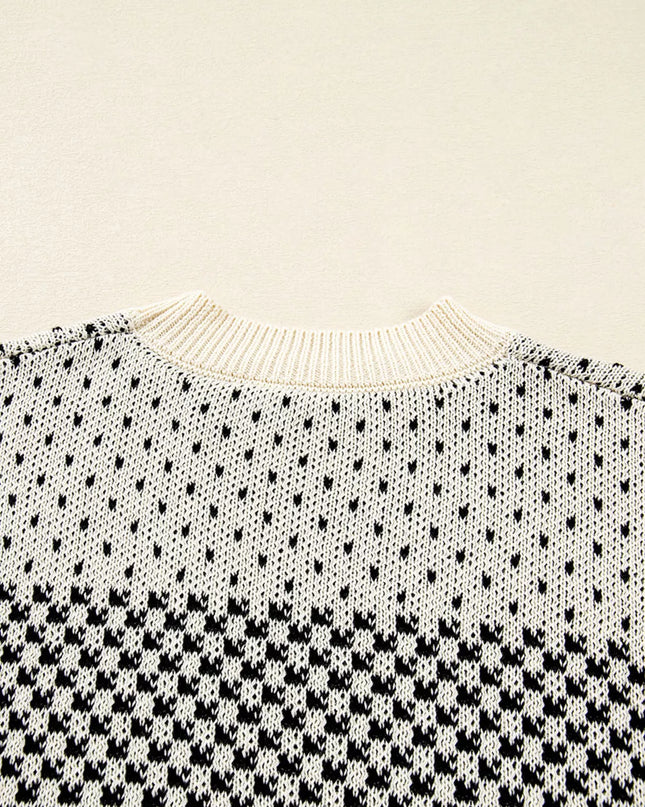 Contrast Color Pattern Lantern Sleeve Sweater