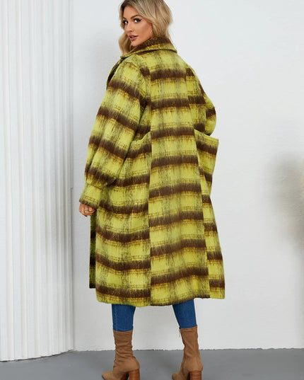 Contrast Double-Breasted Long Sleeve Longline Coat