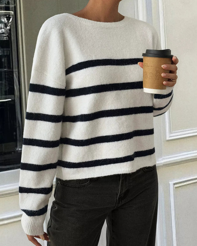 Striped Round Neck Long Sleeve Knit Top