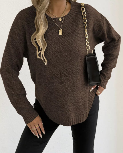 Textured Knit Relaxed Fit Round Neck Sweater