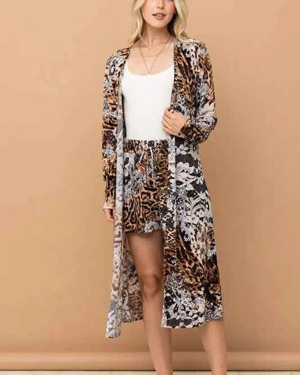 And The Why Animal Print Kimono and Shorts Set