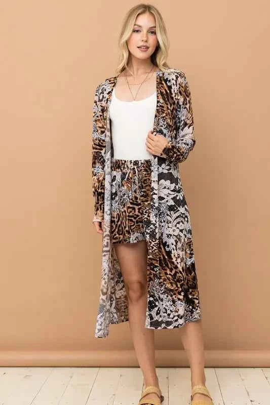 And The Why Animal Print Kimono and Shorts Set