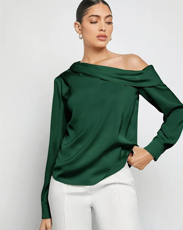 Ruched One Shoulder Long Sleeve Top 
