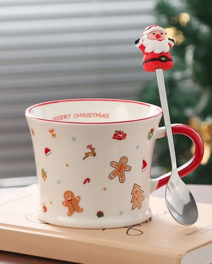 Christmas Cute Christmas Tree Santa Claus Ceramics Mug 1 Piece Christmas Gingerbread Man (with Spoon)