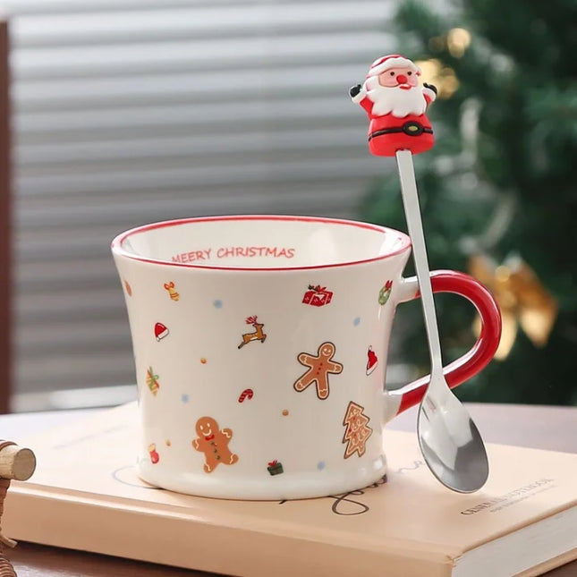 Christmas Cute Christmas Tree Santa Claus Ceramics Mug 1 Piece Christmas Gingerbread Man (with Spoon)