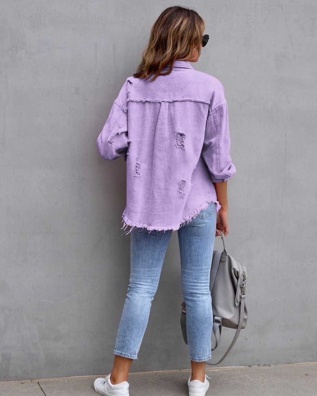 Distressed Drop Shoulder Denim Jacket