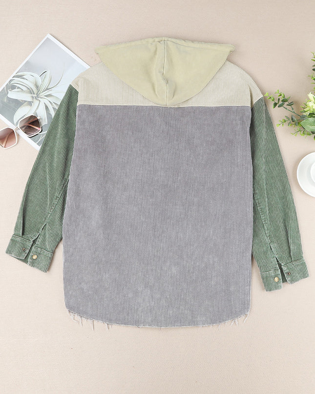 Snap Front Hooded Corduroy Shacket