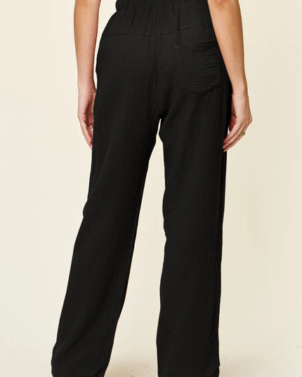 Double Take Full Size Texture Drawstring Straight Pants