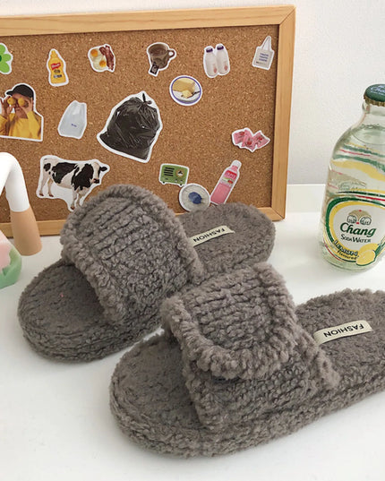 Cozy Fuzzy Open Toe Slippers Grey