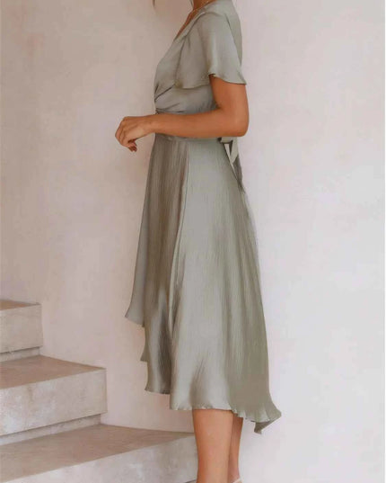 High-Low Plunge Flutter Sleeve Dress