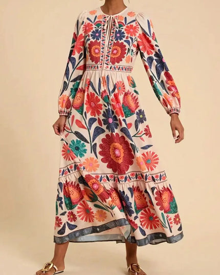 Floral Tie Waist Long Sleeve Dress