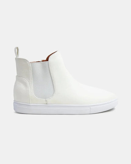 Beast Fashion Faux Suede Elastic Side Panel Sneakers White