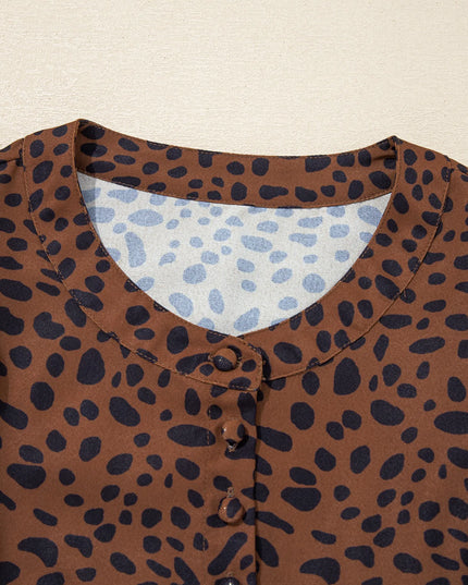 Leopard Print Ruffled Puff Sleeve Blouse