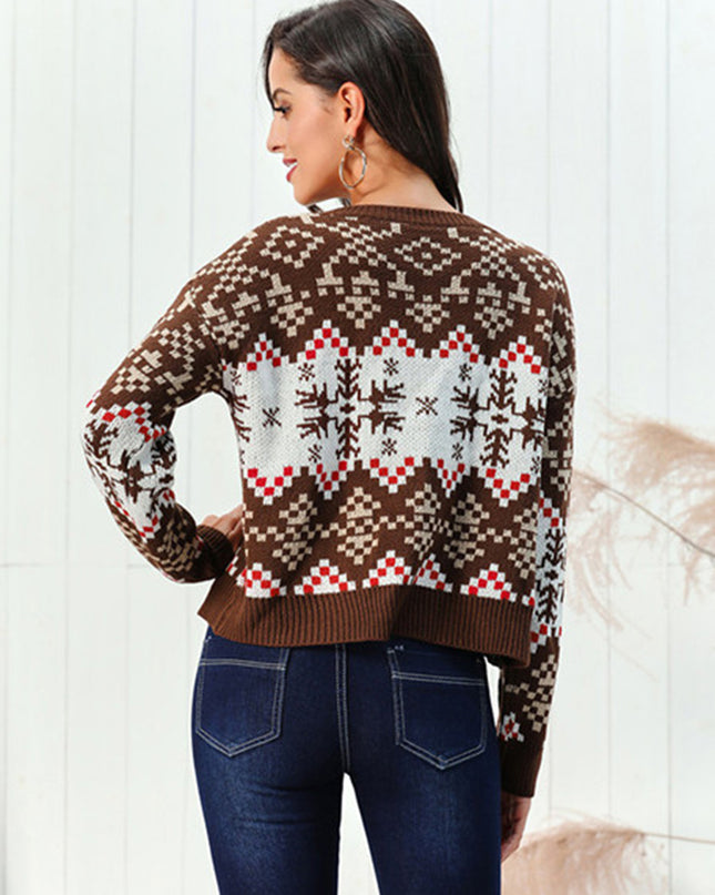 Snowflake Pattern Round Neck Sweater