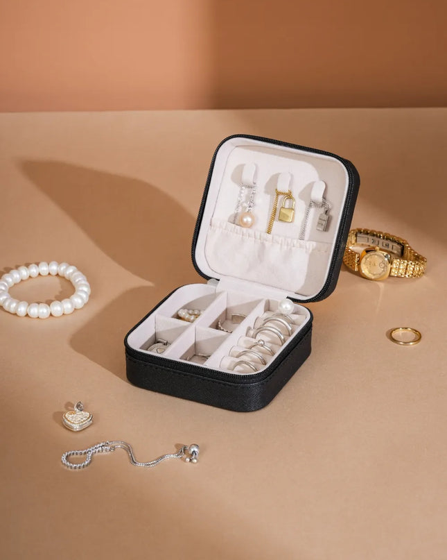 PU Leather Square Jewelry Box Black One Size