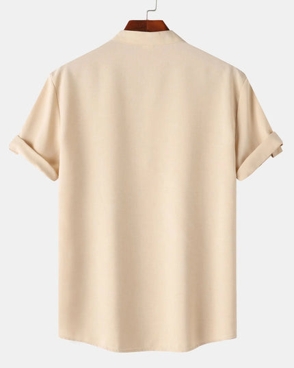 Men's Stand Collar Short Sleeve Henley Shirt