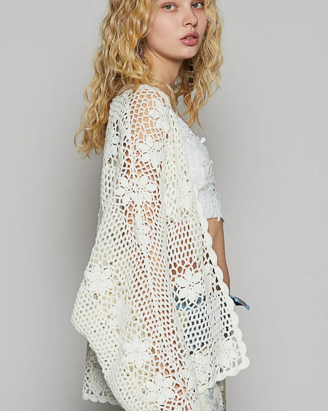 POL Crochet Open-Front Cardigan 