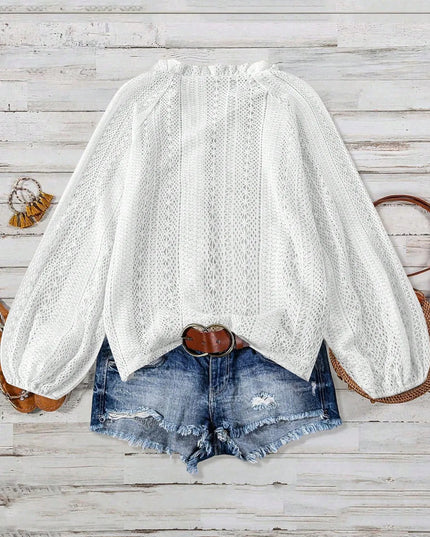 Crochet Notched Button-Front Shirt