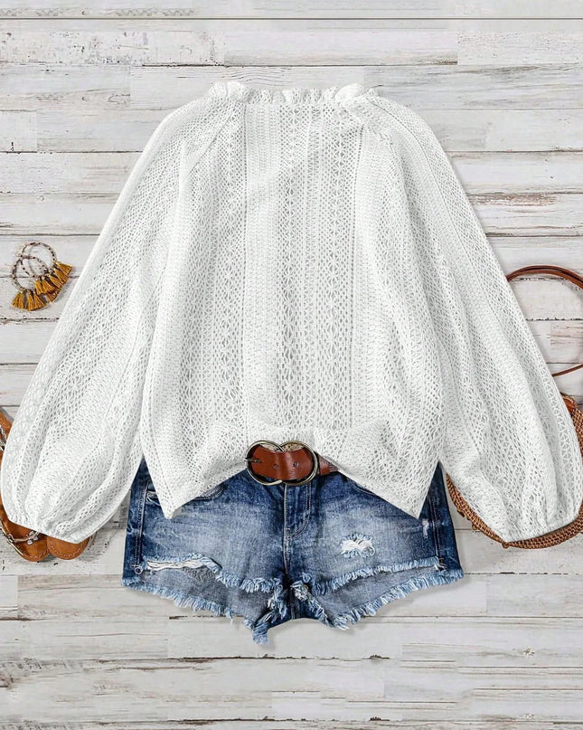 Crochet Notched Button-Front Shirt