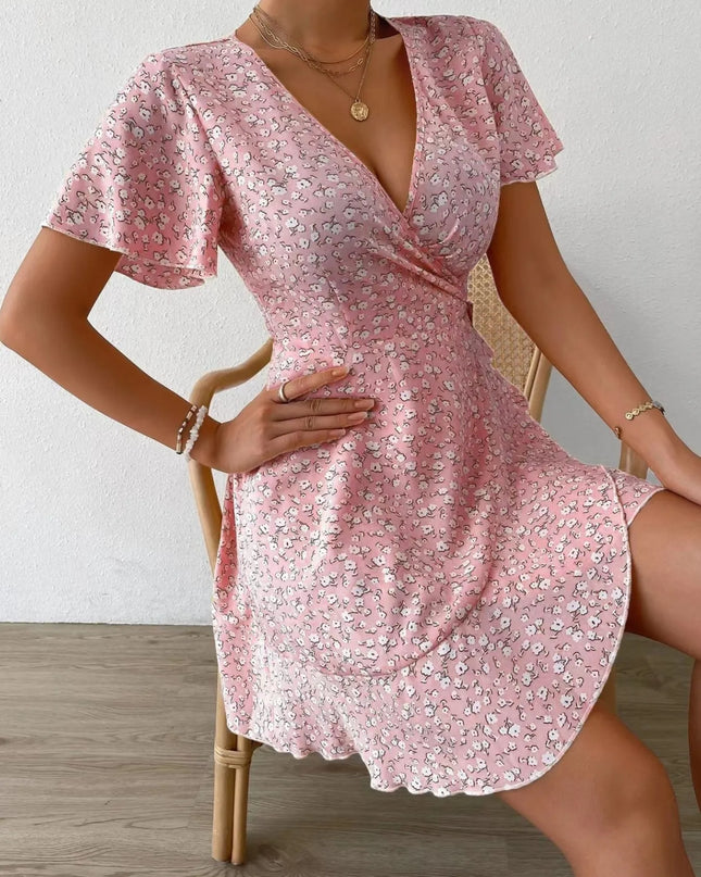 Floral Flutter Sleeve Wrap Mini Dress