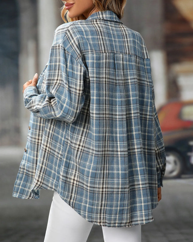 Oversized Plaid Button-Up Shirt