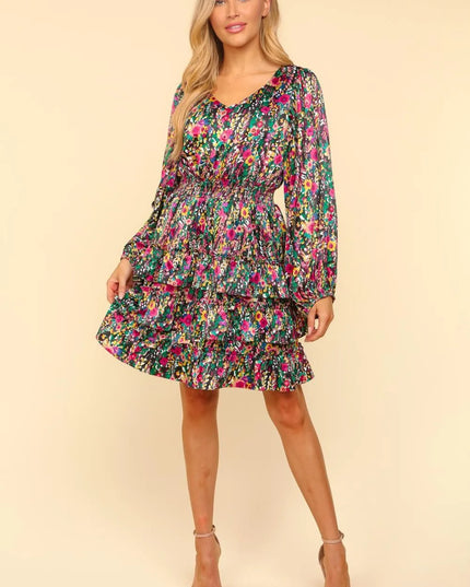 Haptics V-Neck Satin Floral Layered Dress Multi