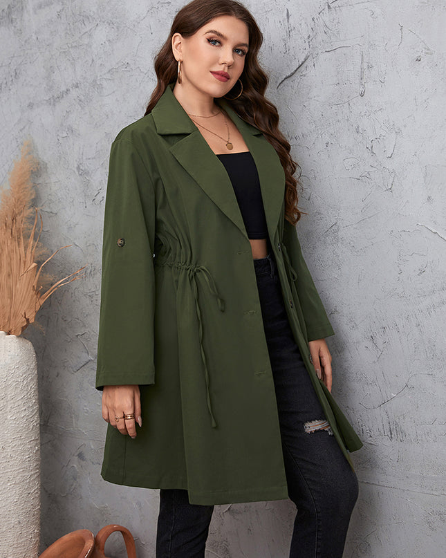 Honey Plus Size Lapel Collar Roll-Tab Sleeve Trench Coat