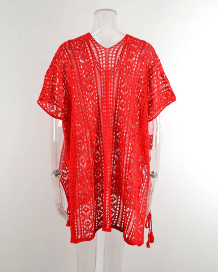 Angel Wings Cutout V-Neck Cover-Up with Tassel 
