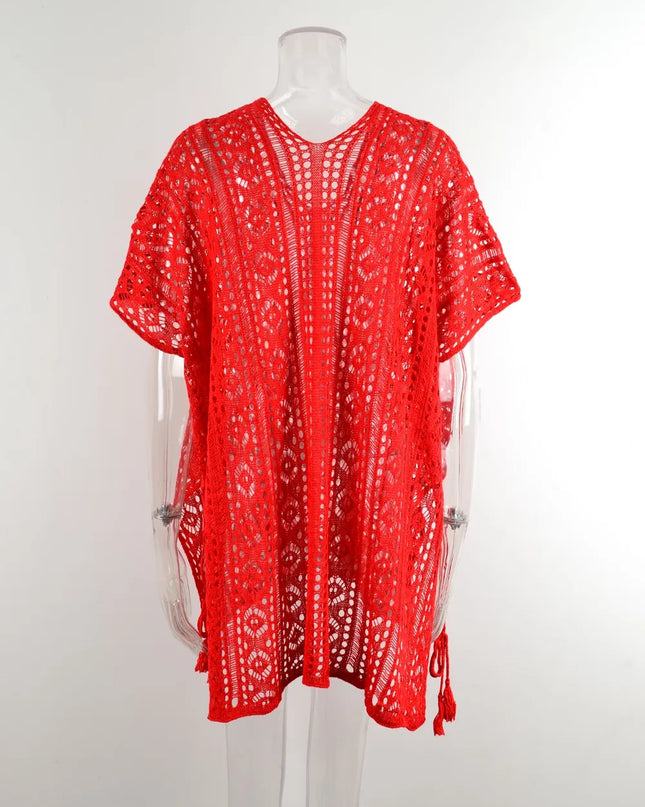 Angel Wings Cutout V-Neck Cover-Up with Tassel 