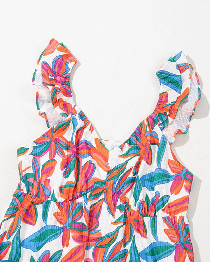 Floral Ruffled Strap V Neck Maxi Dress