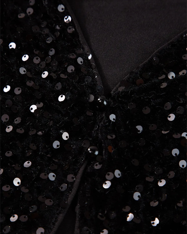 Sequin Round Neck Long Sleeve Blouse