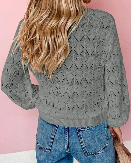 Openwork Button Up Cardigan Gray