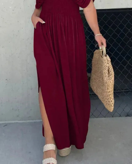 Full Size Deep V-Neck Maxi Dress with Side Slit Plus Size