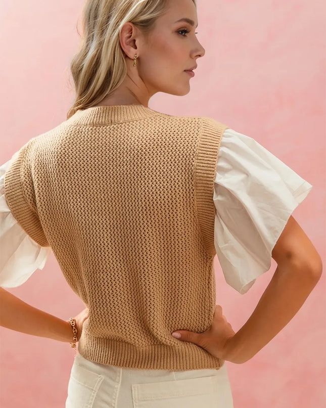 Oh Full Size Ruffled Round Neck Short Sleeve Sweater