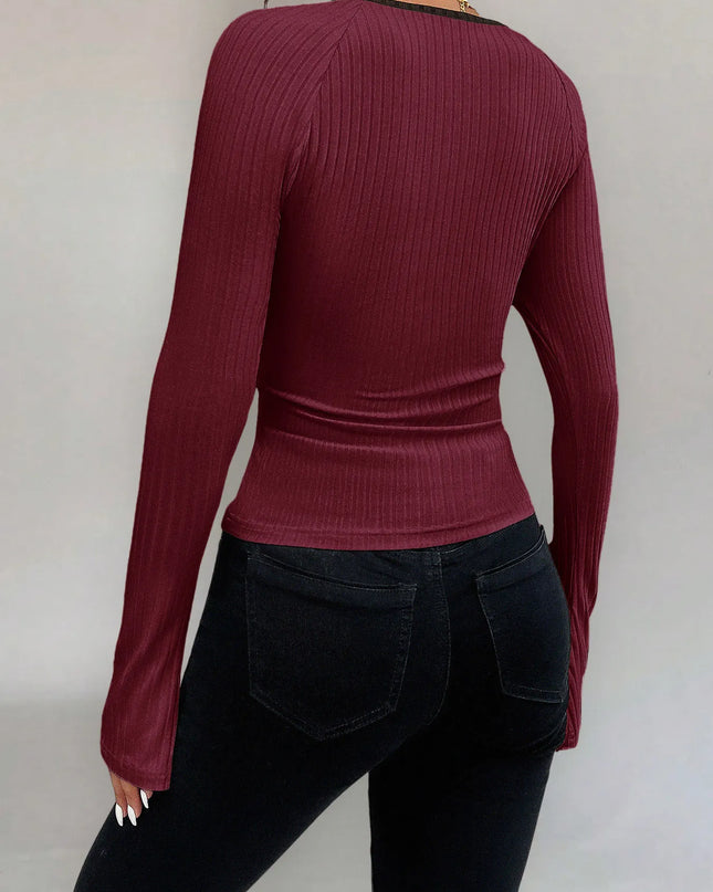 Ribbed Long Sleeve Fitted T-Shirt