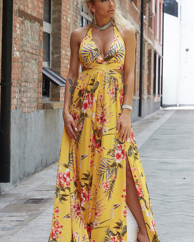 Halter Neck Split Dress 